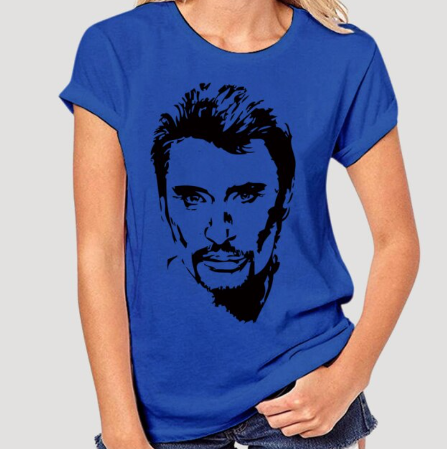 T-xhirt visage 2 bleu femme